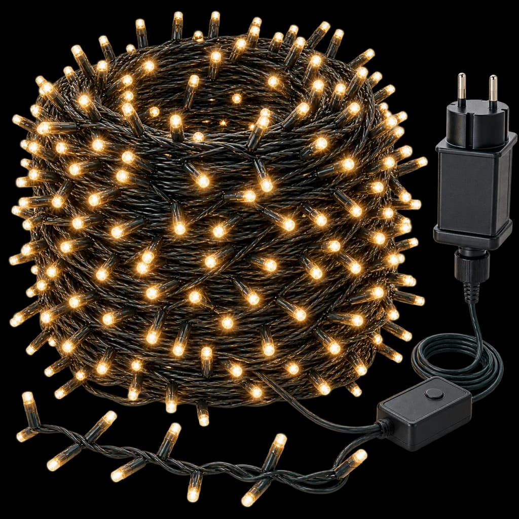 Redaktionelle KI-Illustration: Led Lichterkette Außen 60M 600LEDs, Lichterkette Outdoor Wetterfest mit Stecker, Weihnachtsb...