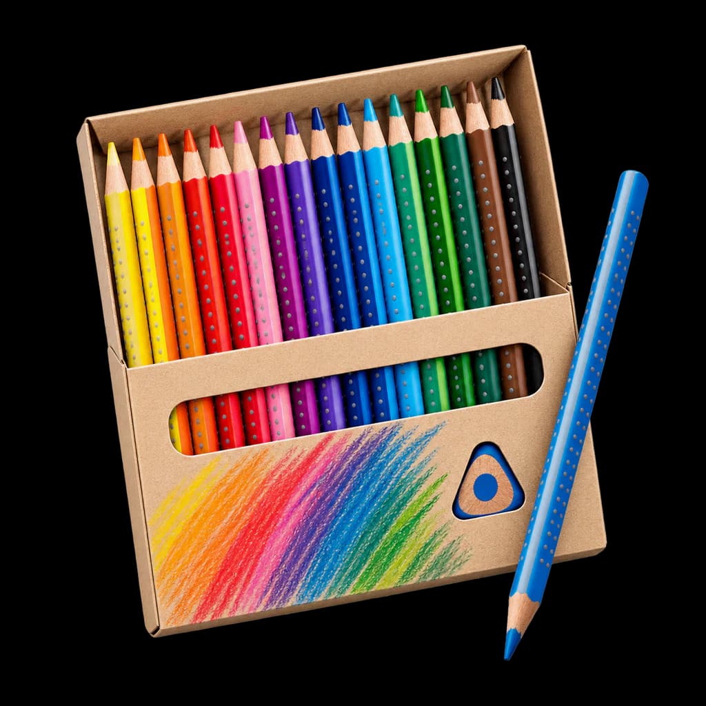 Redaktionelle KI-Illustration: STAEDTLER Noris colour 187 Buntstifte – 16er Set, Dreikant | Aus PEFC-Holz, rutschfeste Soft...