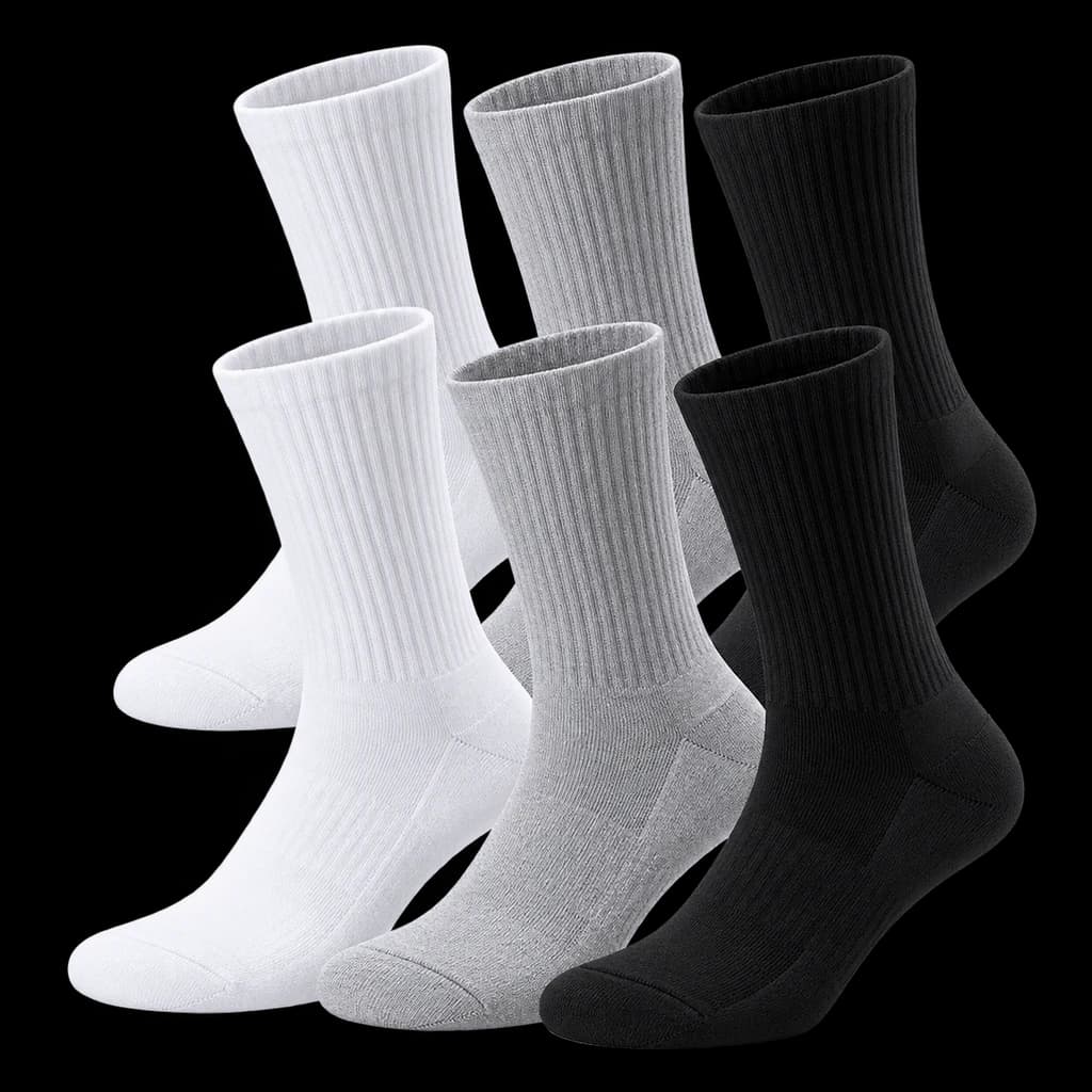 Redaktionelle KI-Illustration: NIKE 6 Paar Socken Herren Damen Weiß Grau Schwarz Tennissocken Sparset SX7664