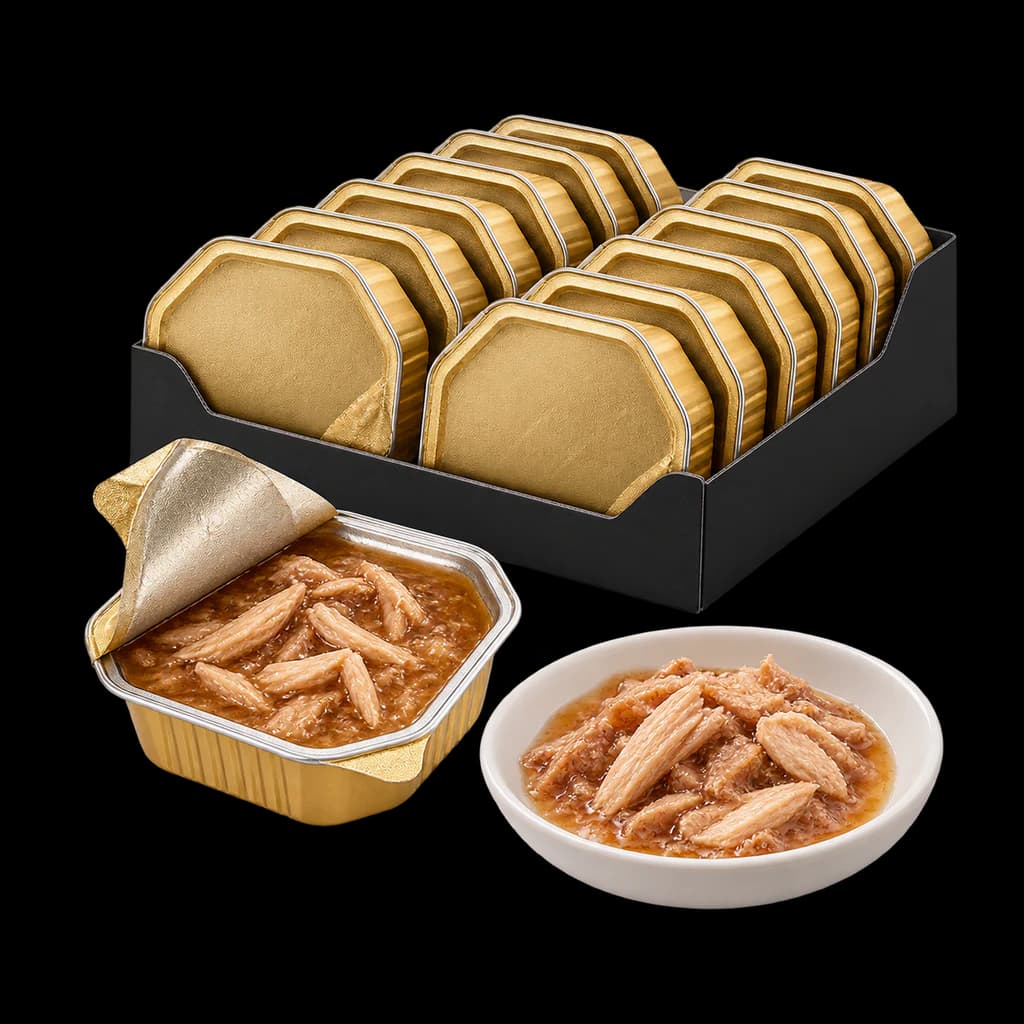 Redaktionelle KI-Illustration: SHEBA Filets Adult Katzenfutter in Sauce mit Huhn 16 x 60g Schale